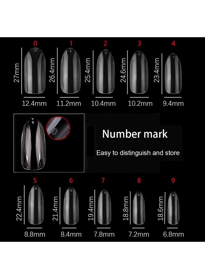 500Pcs Oval Nail Tips For Acrylic Clear Fake Nails Full Cover 10 Sizes