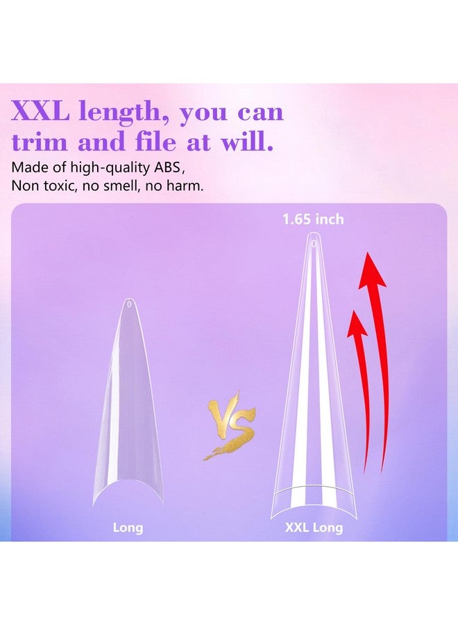 Clear Stiletto Nail Tips For Acrylic Nails Xxl Long Half Cover Stiletto False Nail Tips Coffin Sharp Shape Acrylic Nail Tips Artificial Nails For Nail Extension Diy Nail Art Salon 500Pcs 10 Size Box