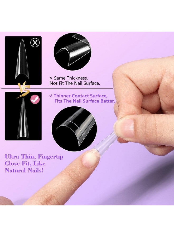 Clear Stiletto Nail Tips For Acrylic Nails Xxl Long Half Cover Stiletto False Nail Tips Coffin Sharp Shape Acrylic Nail Tips Artificial Nails For Nail Extension Diy Nail Art Salon 500Pcs 10 Size Box