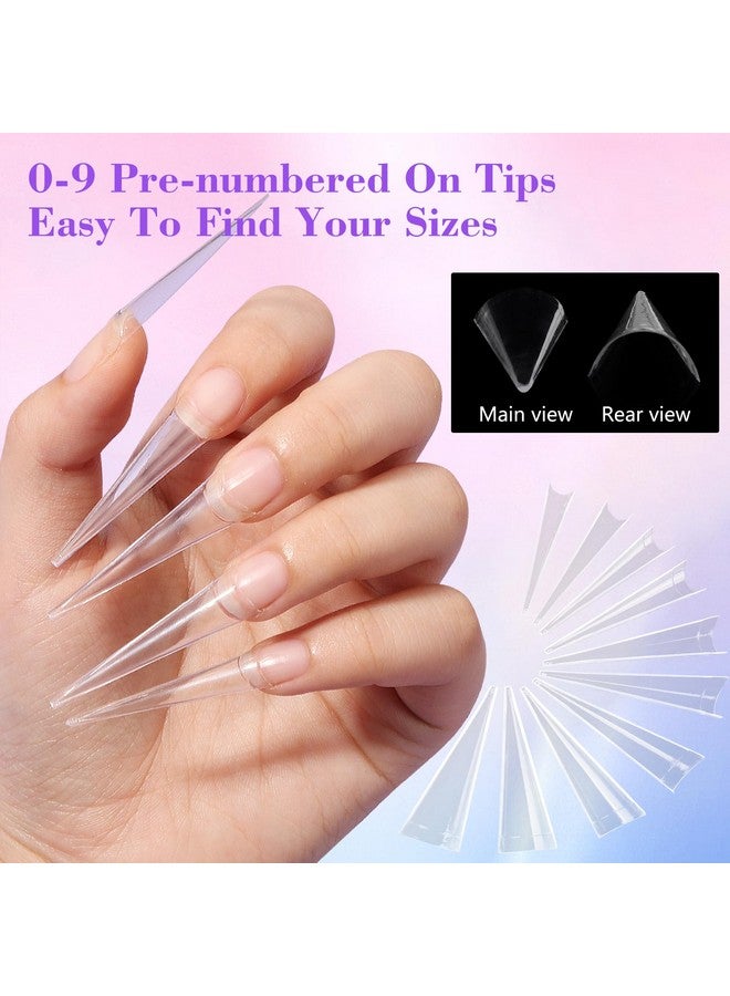Clear Stiletto Nail Tips For Acrylic Nails Xxl Long Half Cover Stiletto False Nail Tips Coffin Sharp Shape Acrylic Nail Tips Artificial Nails For Nail Extension Diy Nail Art Salon 500Pcs 10 Size Box