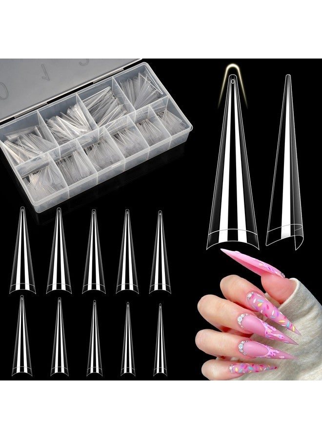 Clear Stiletto Nail Tips For Acrylic Nails Xxl Long Half Cover Stiletto False Nail Tips Coffin Sharp Shape Acrylic Nail Tips Artificial Nails For Nail Extension Diy Nail Art Salon 500Pcs 10 Size Box