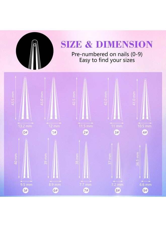 Clear Stiletto Nail Tips For Acrylic Nails Xxl Long Half Cover Stiletto False Nail Tips Coffin Sharp Shape Acrylic Nail Tips Artificial Nails For Nail Extension Diy Nail Art Salon 500Pcs 10 Size Box