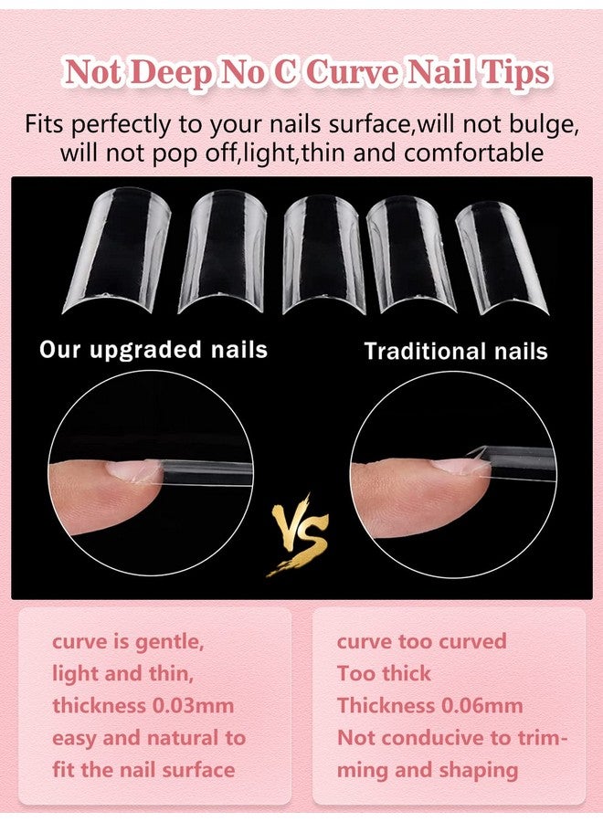 Clear Square Nail Tips 504Pcs Xxl Long No C Curve Nail Tips Square Half Cover Flat Tapered Square Straight Gel Acrylic Nail Tips False Nails For Diy Nail Art Salon
