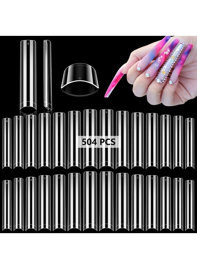 Clear Square Nail Tips 504Pcs Xxl Long No C Curve Nail Tips Square Half Cover Flat Tapered Square Straight Gel Acrylic Nail Tips False Nails For Diy Nail Art Salon
