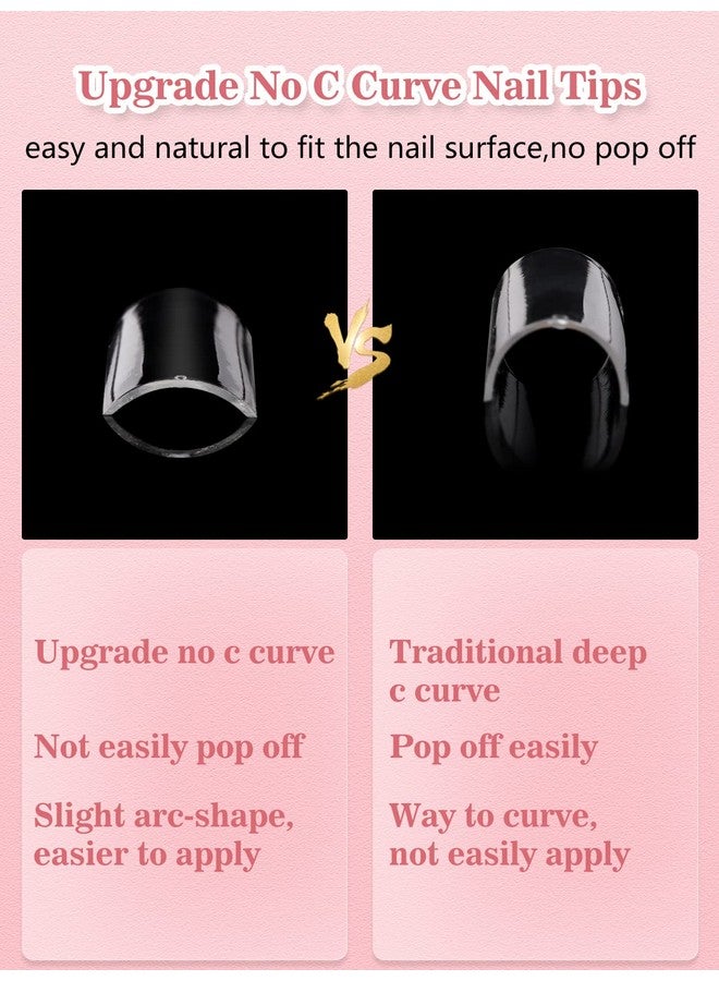 Clear Square Nail Tips 504Pcs Xxl Long No C Curve Nail Tips Square Half Cover Flat Tapered Square Straight Gel Acrylic Nail Tips False Nails For Diy Nail Art Salon