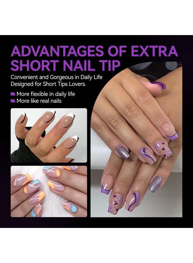 Nail Tips Gel X Nail Tips Extra Short Coffin Nail Tip Full Cover 120Pcs 12 Sizes Extra Short Coffin