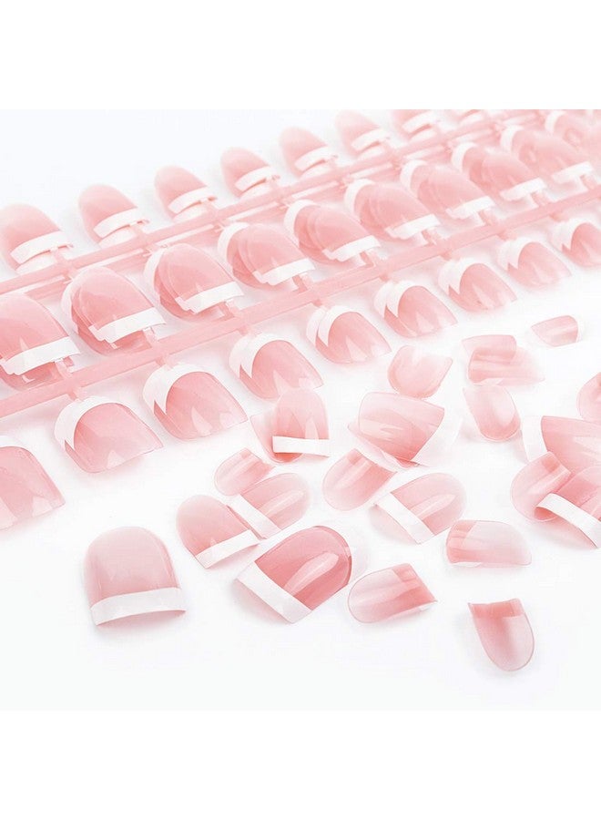 Natural French Acrylic False Nails Kit Including 12 Different Size Short Press On False Nailspink White Nails Tips Sets With Nail Glue Stickersfiles And Stick (120 Pcs)