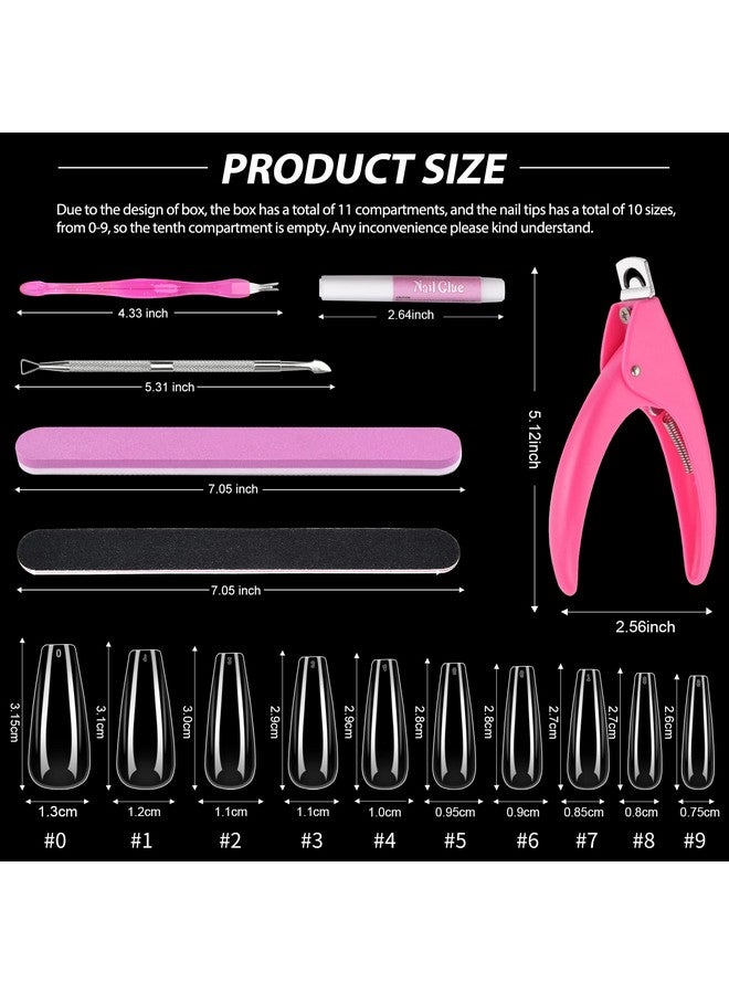 Clear False Coffin Nail Tips Morgles Full Cover Nail Tips Set With 500Pcs Clear Press On Nails Fake Nail Tips With Nail Glue Clipper Files Cuticle Pusher And Fork For Gel Nail Art Diy
