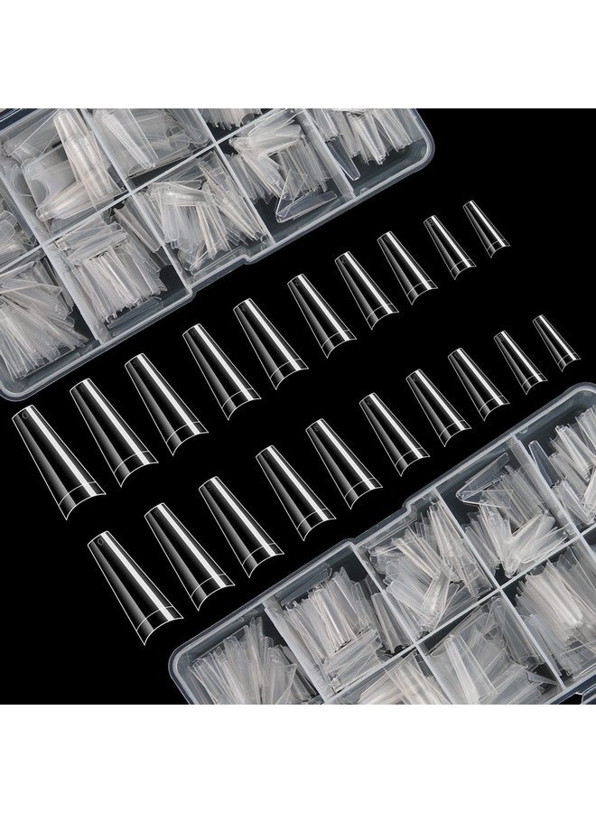 1000 Pcs French Coffin Ballerina Nail Tips Acrylic Nails Artificial Half False Flake Nail Tips 10 Sizes With Boxes Clear Plastic Cases For Nail Salon Shop Diy Nail Art Ballerina Nails (Clear)
