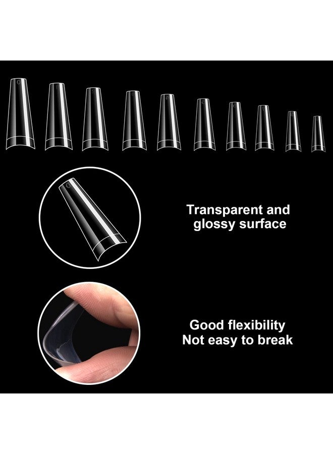 1000 Pcs French Coffin Ballerina Nail Tips Acrylic Nails Artificial Half False Flake Nail Tips 10 Sizes With Boxes Clear Plastic Cases For Nail Salon Shop Diy Nail Art Ballerina Nails (Clear)