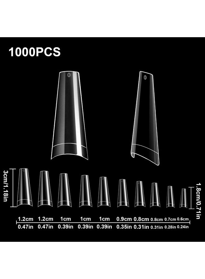 1000 Pcs French Coffin Ballerina Nail Tips Acrylic Nails Artificial Half False Flake Nail Tips 10 Sizes With Boxes Clear Plastic Cases For Nail Salon Shop Diy Nail Art Ballerina Nails (Clear)