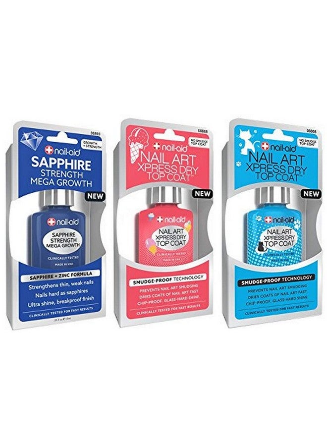 Sapphire Base Coat + Nail Art Xpress Dry Top Coat Clear 3 Count