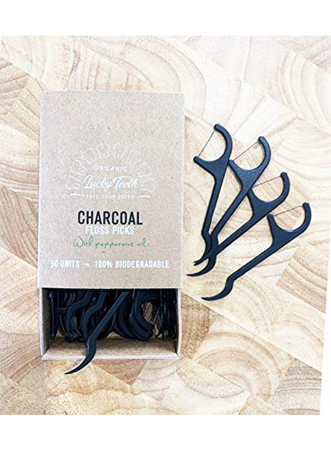 Improved Biodegradable Activated Charcoal Floss Picks With Organic Peppermint Oil Plastic Free. Zero Waste 50 Unit