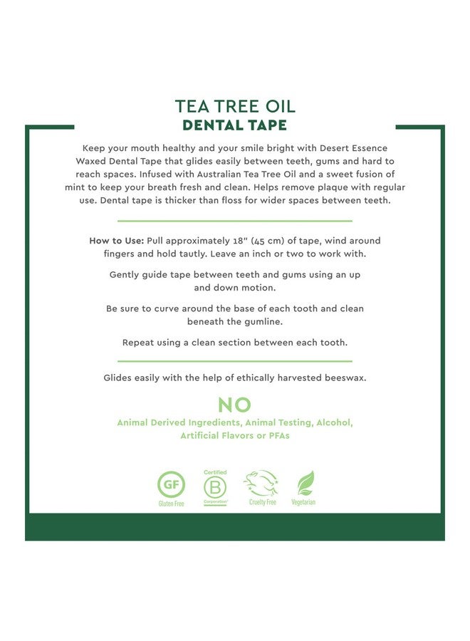 Tea Tree Oil Dental Tape 30 Yards Pack Of 2 Naturally Waxed W/Beeswax Thick Flossing No Shred Tape On The Go Removes Food Debris Buildup Crueltyfree Antiseptic
