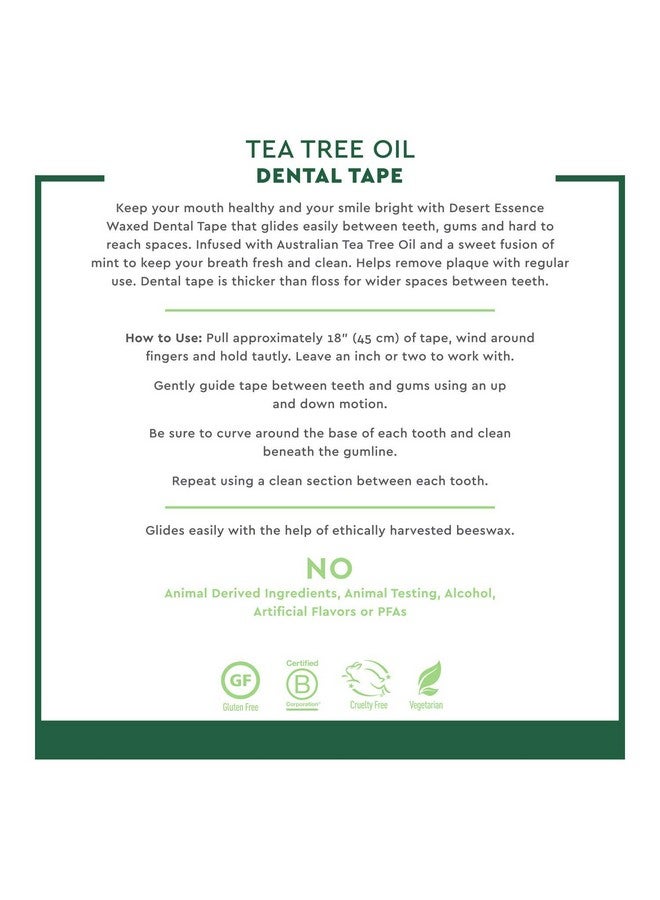 Tea Tree Oil Dental Tape 30 Yards Pack Of 6 Naturally Waxed W/Beeswax Thick Flossing No Shred Tape On The Go Removes Food Debris Buildup Crueltyfree Antiseptic