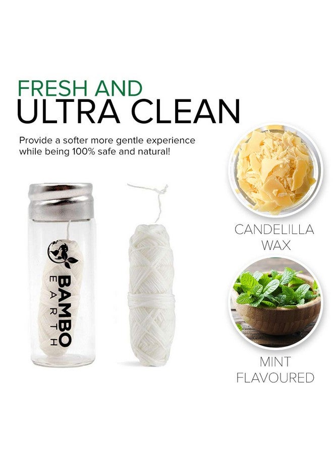 Biodegradable Mint Dental Tooth Lace Floss With Refillable & Reusable Glass Holder 100% Organic Natural And Compostable Teeth Silk Spool Waxed With Candelilla Wax & Ecofriendly Zero Waste Packaging