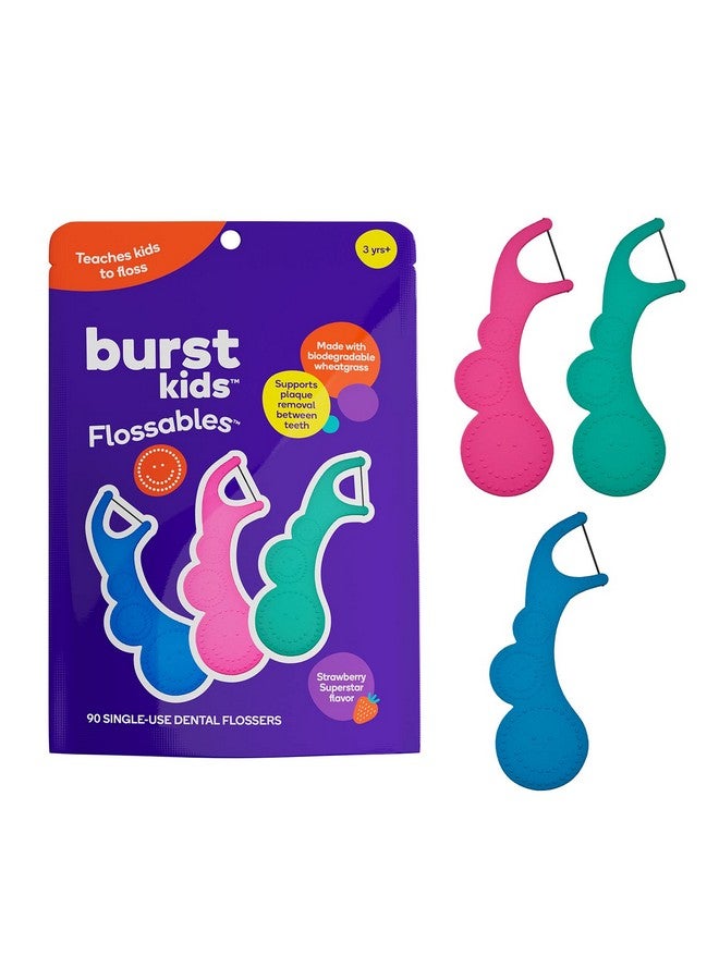 Kids Flossables Kids Flossers Kids Floss Picks With Ergonomic Design Noslip Grip Smiley Face And Fun Colors Toddler & Kids Dental Floss Ages 3+ Strawberry Aroma 1 Pack (90 Count)