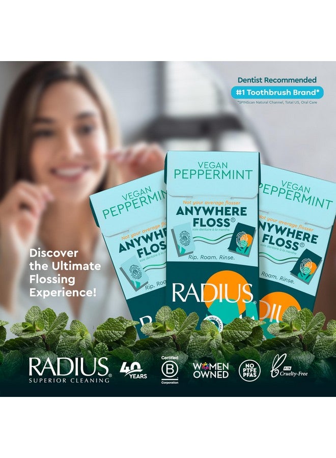Vegan Peppermint Anywhere Floss Travel Dental Floss For Oral Care Boost Non Toxic Tooth & Gum Protection (20 Single Use Flossers Per Pack) Pack Of 3