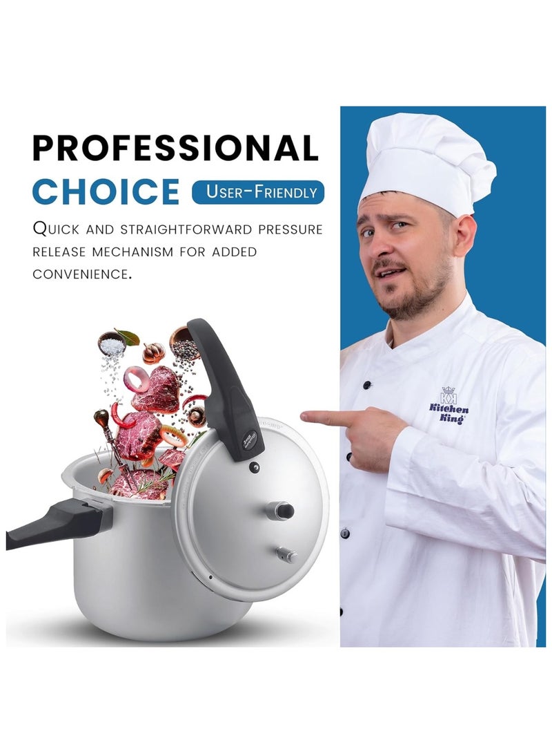 5Liters Kitchen King Feast Pressure Cooker, 4 Point Safety System, Smart Cooking Technology, Promotes Healthy Cooking, PFOA Free, Energy Saving Meals for Professionals & Home Use, 5 Liters Silver