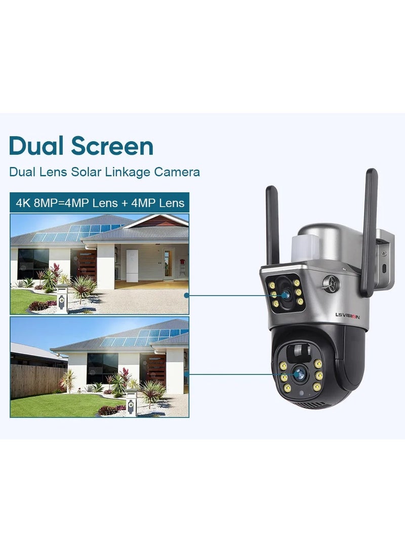 Dual Screen Solar Cell Phone 4G Surveillance Camera Solarcctv Night Vision Full Color HD WIFI