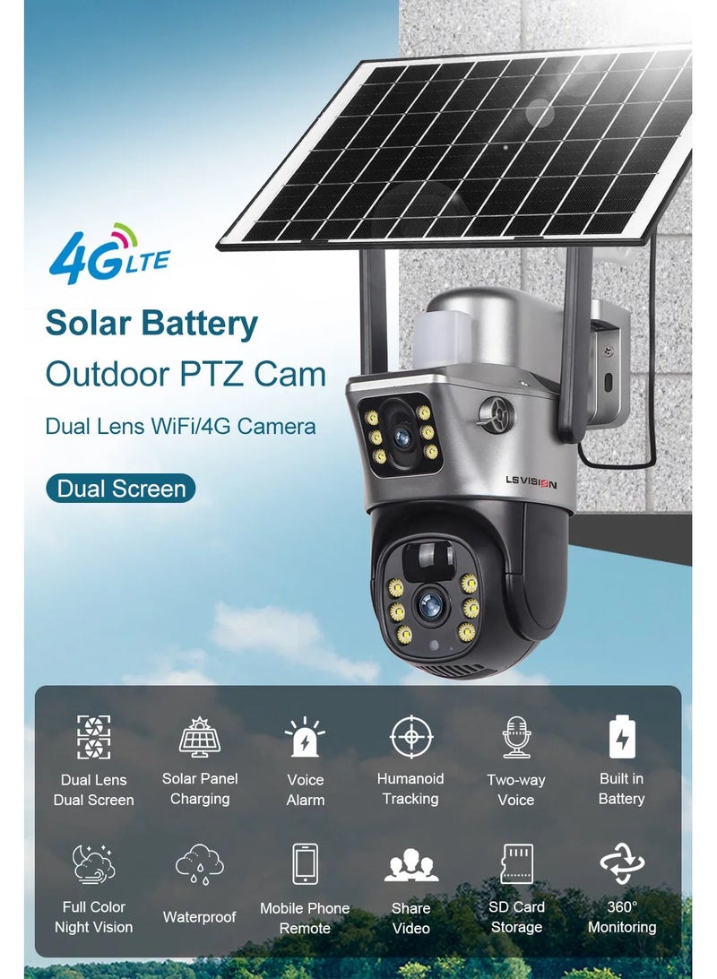 Dual Screen Solar Cell Phone 4G Surveillance Camera Solarcctv Night Vision Full Color HD WIFI