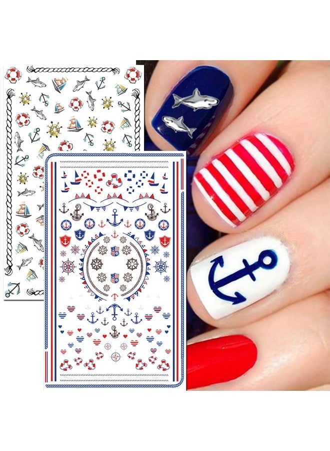 Summer Beach Nail Stickers 1500+ Pcs Selfadhesive Diy Nail Art Decals Shark Nautical Turtle Design (12 Sheets)
