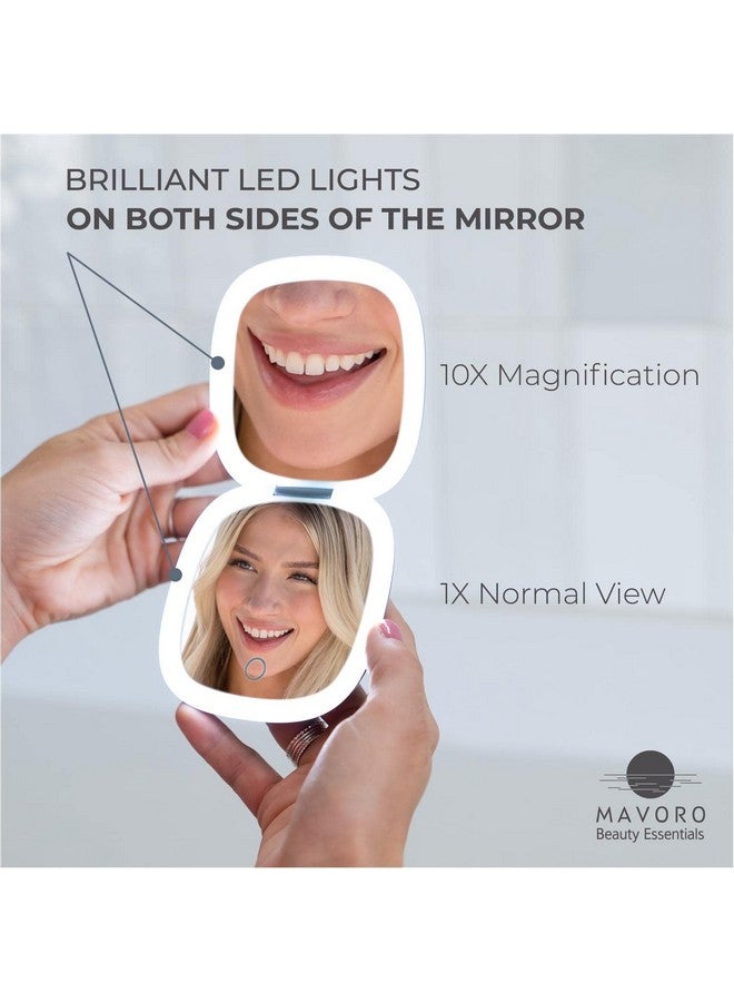 Led Lighted Travel Makeup Mirror Rechargeable 1X/10X Magnification Daylight Led Pocket Or Purse Mirror Small Travel Mirror. Folding Portable Mirror Touch Sensor Usb (Graphite Grey)