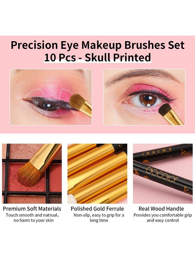 Eye Makeup Brushes 10Pcs Skull Printed Eyeshadow Makeup Brush Set Blending Concealer Eyebrow Eye Liners Premium Synthetic Eyeshadow Crease Brow Brush