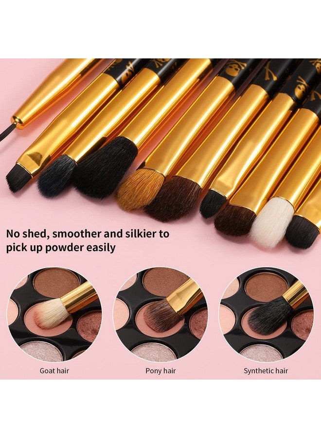 Eye Makeup Brushes 10Pcs Skull Printed Eyeshadow Makeup Brush Set Blending Concealer Eyebrow Eye Liners Premium Synthetic Eyeshadow Crease Brow Brush