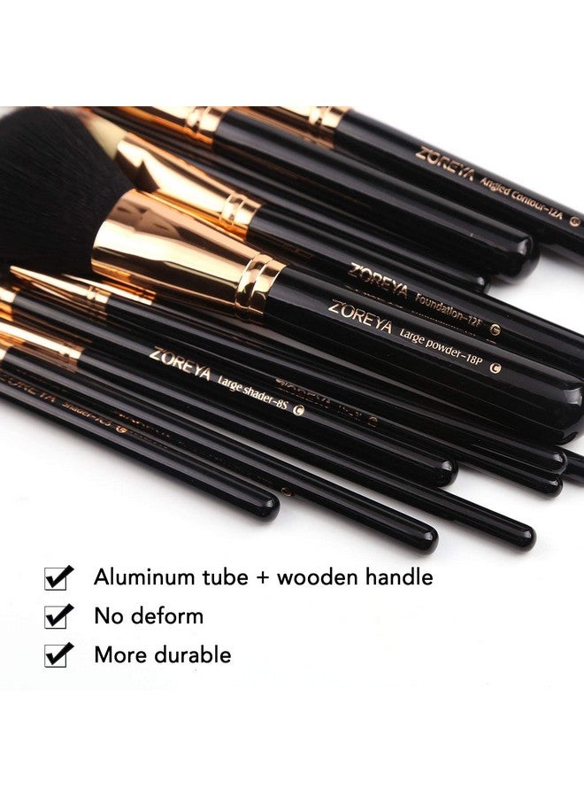 Premium Travel Makeup Brush Set 12 Pieces Essential Cosmetic Tools Synthetic Hair Foundation Powder Eye Cosmetic Brushes With Black Holder