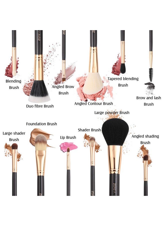 Premium Travel Makeup Brush Set 12 Pieces Essential Cosmetic Tools Synthetic Hair Foundation Powder Eye Cosmetic Brushes With Black Holder