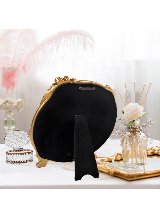 Resin Vintage Makeup Mirror Decorative Tabletop Rectangle Mirror Gold Standing Desktop Cosmetic Mirror Maid Girl Vanity Mirror Plum Floral Countertop Dressing Mirror With Stand For Home Decor