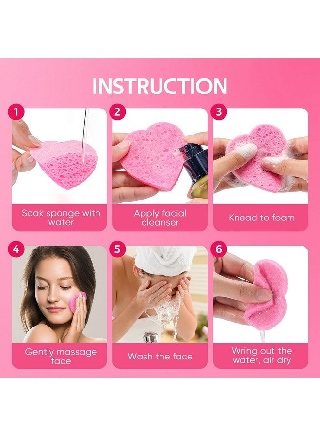 50Count Heart Shape Compressed Facial Sponges For Daily Facial Cleansing And Exfoliating 100％ Natural Cosmetic Spa Sponges For Makeup Remover