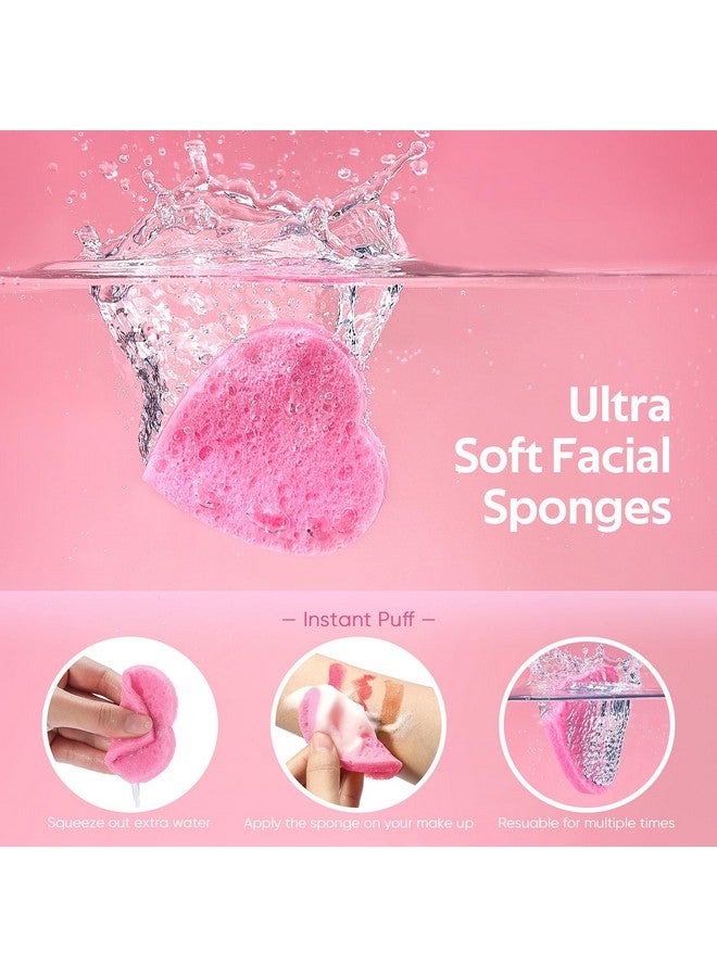 50Count Heart Shape Compressed Facial Sponges For Daily Facial Cleansing And Exfoliating 100％ Natural Cosmetic Spa Sponges For Makeup Remover