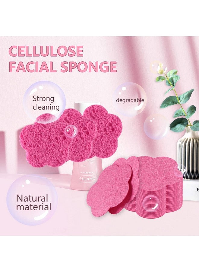 50Count Facial Sponges Compressed Facial Sponges Natural Facial Cleansing Sponges Pads Cute Flower Shape Exfoliating Sponges For Cleansing Reusablebest Makeup Gift Pink