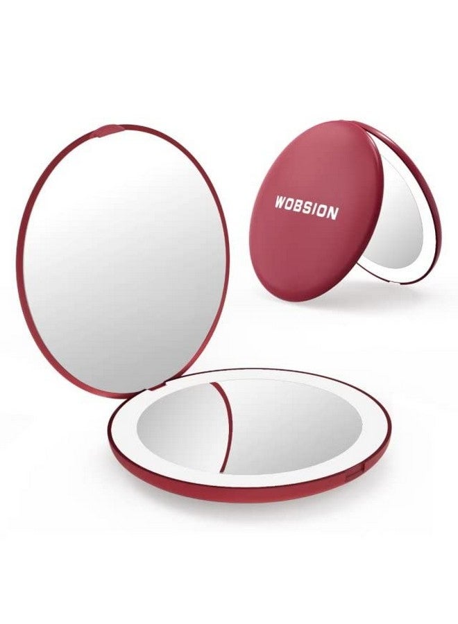 Travel Mirror With Light 1X/10X Compact Magnifying Mirrorhandheld 2Sided Pocket Mirrorled Small Makeup Mirror3.5In Compact Mirror For Pursestravel Size Mirror For Handbaggiftwine Red