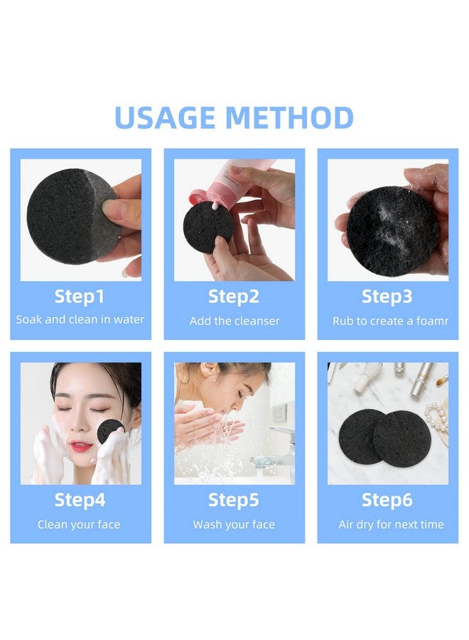 50Count Facial Sponges Compressed Natural Cellulose Sponge Round Shape Face Sponge For Face Cleansing Exfoliating And Makeup Removal Black