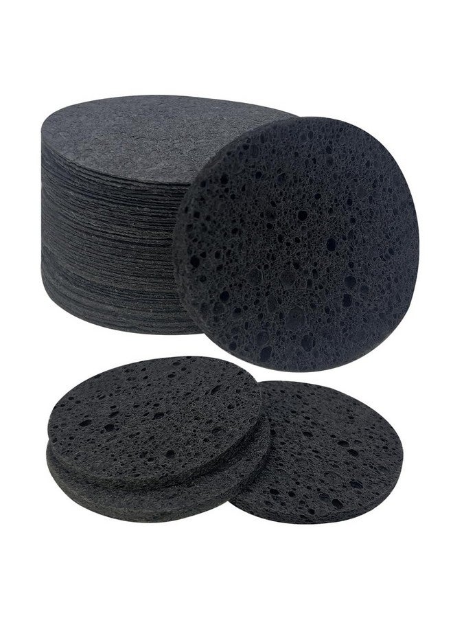 50Count Facial Sponges Compressed Natural Cellulose Sponge Round Shape Face Sponge For Face Cleansing Exfoliating And Makeup Removal Black