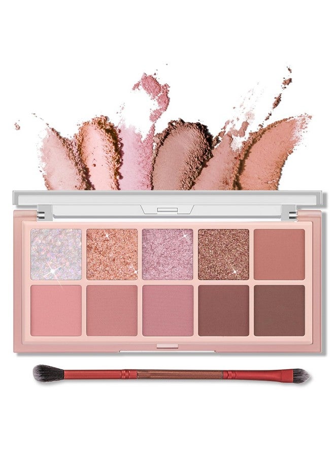 10 Colors Eyeshadow Palette Makeup Matte Shimmer Glitter Eye Shadow Korean Makeup Ultrablendable High Pigmented Naturallooking Pink Brown Eye Make Up Pallet With Brush Rose Pink