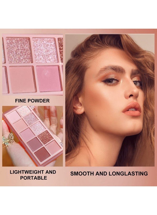 10 Colors Eyeshadow Palette Makeup Matte Shimmer Glitter Eye Shadow Korean Makeup Ultrablendable High Pigmented Naturallooking Pink Brown Eye Make Up Pallet With Brush Rose Pink