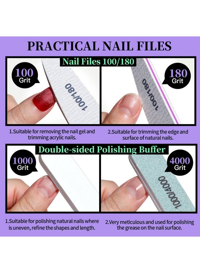 Manicure And Pedicure Tools Kit Nail Files 100/180 Nail Buffer Block Nail Cuticle Nippers Cuticle Pusher Cuticle Peeler Nail Lifter For Ingrown Toenails Toenail File Nail Brush