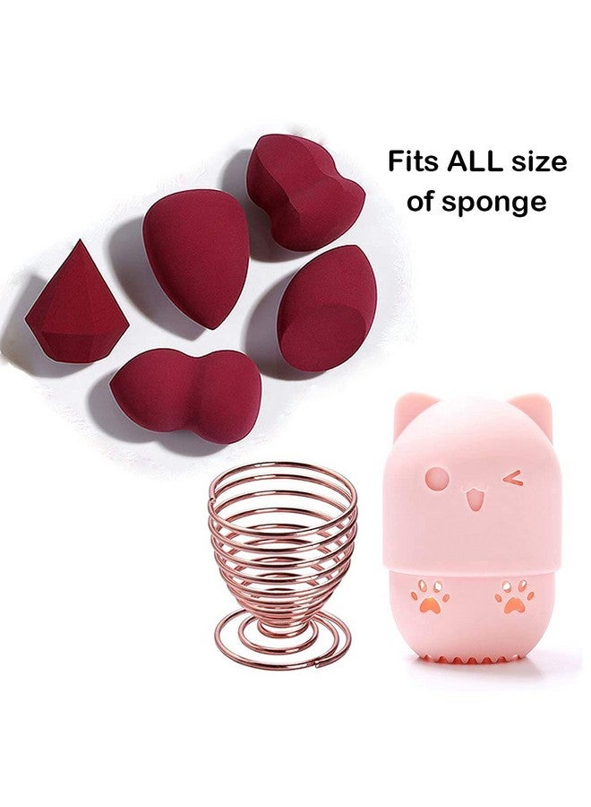 Makeup Sponge Holder Beauty Sponge Holder + Makeup Blender Travel Case Beauty Sponge Blender Drying Stand & Storage Containers Pink + Gold