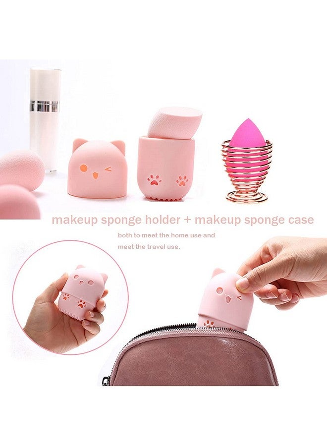 Makeup Sponge Holder Beauty Sponge Holder + Makeup Blender Travel Case Beauty Sponge Blender Drying Stand & Storage Containers Pink + Gold