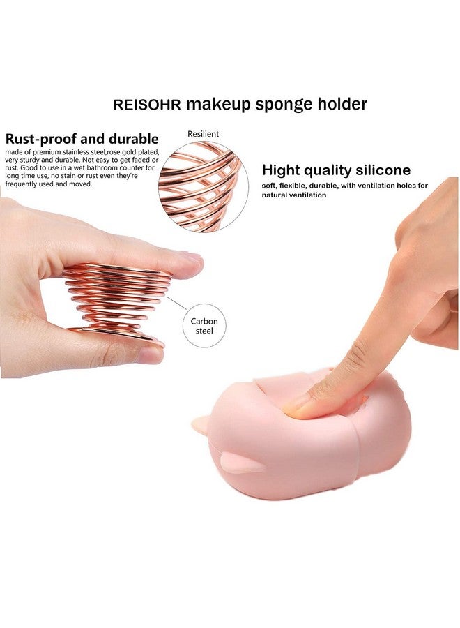 Makeup Sponge Holder Beauty Sponge Holder + Makeup Blender Travel Case Beauty Sponge Blender Drying Stand & Storage Containers Pink + Gold