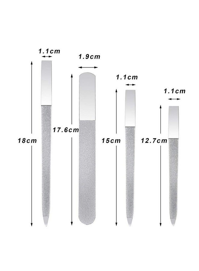 4 Pcs Metal Nail File Diamond Nail Files Stainless Steel Nail File Kit Double Side Fingernail Toenail Files For Salon Home Travel Use(5.9Inch)