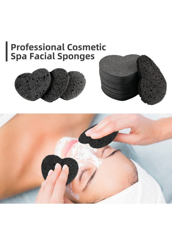 50Count Facial Sponges Compressed Natural Cellulose Sponge Spunspon Heart Shape Face Sponge For Face Cleansing Exfoliating And Makeup Removal Black