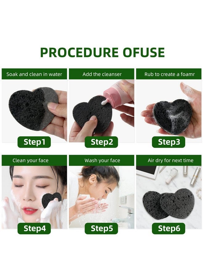 50Count Facial Sponges Compressed Natural Cellulose Sponge Spunspon Heart Shape Face Sponge For Face Cleansing Exfoliating And Makeup Removal Black