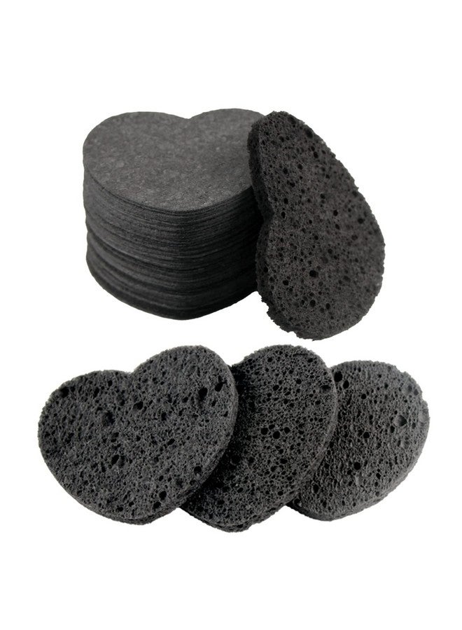 50Count Facial Sponges Compressed Natural Cellulose Sponge Spunspon Heart Shape Face Sponge For Face Cleansing Exfoliating And Makeup Removal Black