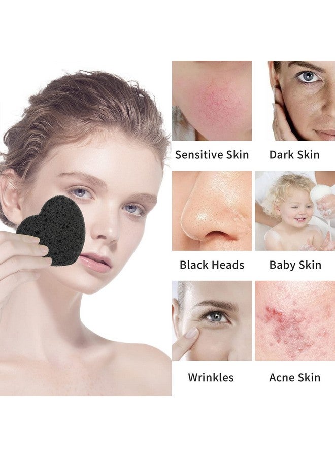 50Count Facial Sponges Compressed Natural Cellulose Sponge Spunspon Heart Shape Face Sponge For Face Cleansing Exfoliating And Makeup Removal Black