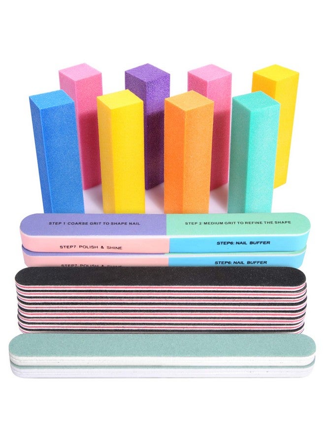 Nail Files And Buffers 20Pcs Professional Manicure Tools Kit. Rectangular Nail Buffer Block & 100/180 Grit Nail File 7 Way Nail File & Nail Polishing Buffer. Nail Care Tool